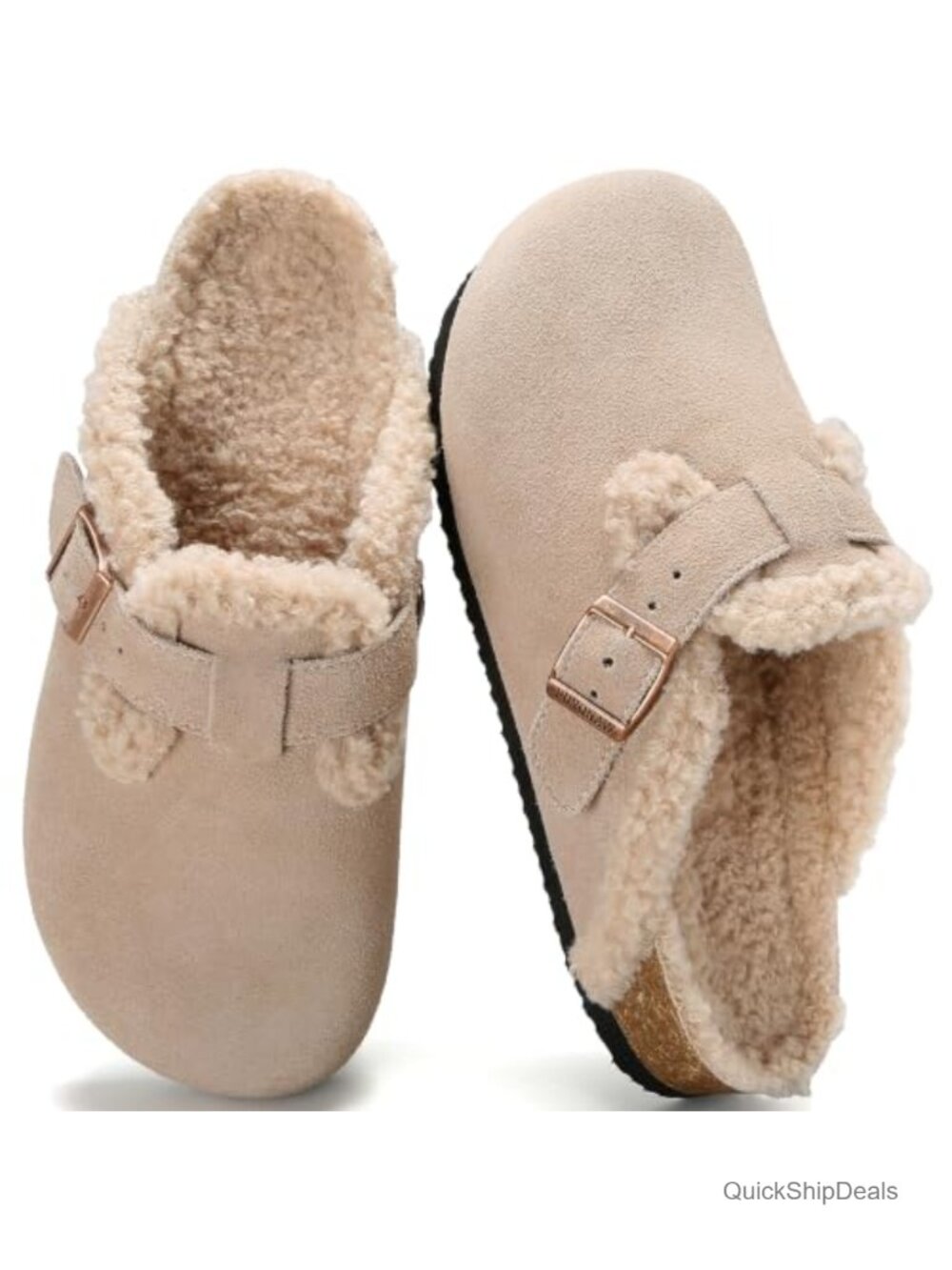 Women's Genuine Leather Suede Cozy Faux Fur Lined Slip-On Clogs